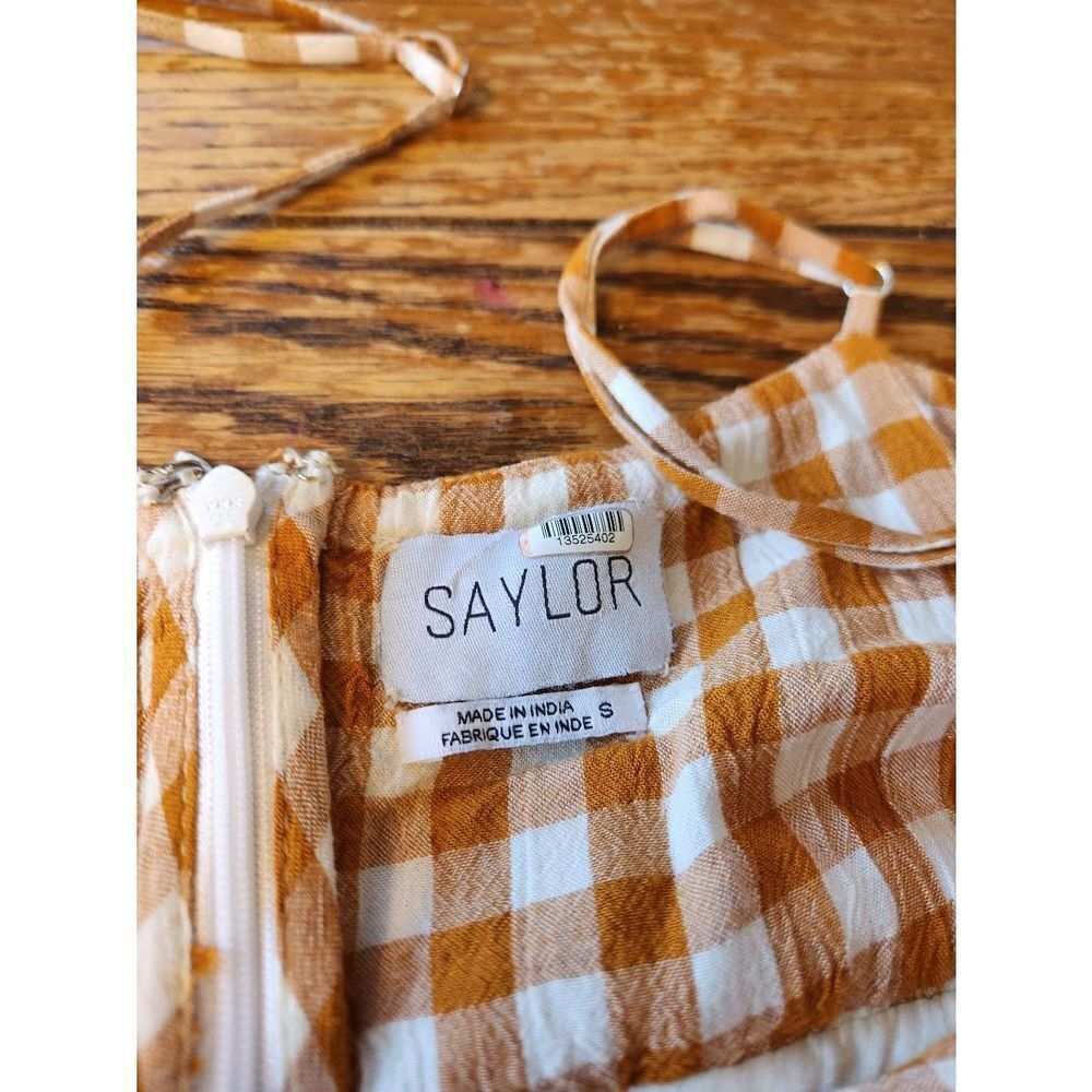 Saylor Laken Jumpsuit Apricot  Ruffle Peplum Gingham Travel Cruise sz Small - Picture 3 of 5